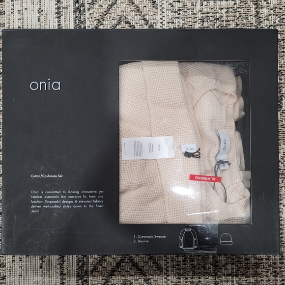 Onia Crewneck sweater & beanie cotton/cashmere set mens size M - Picture 1 of 2